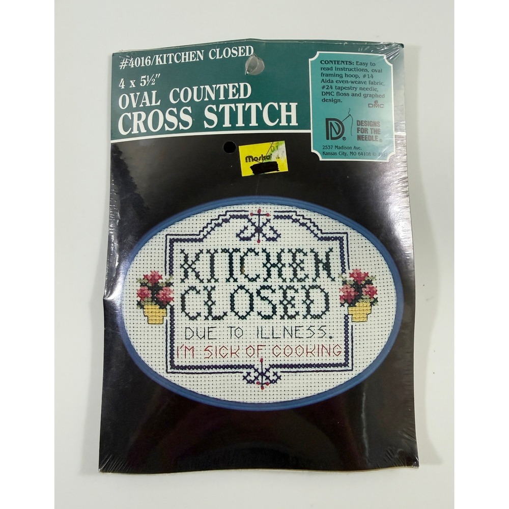 Designs For The Needle Cross Stitch Kit Unisex 4x5.5 Blue Kitchen Closed Humor
